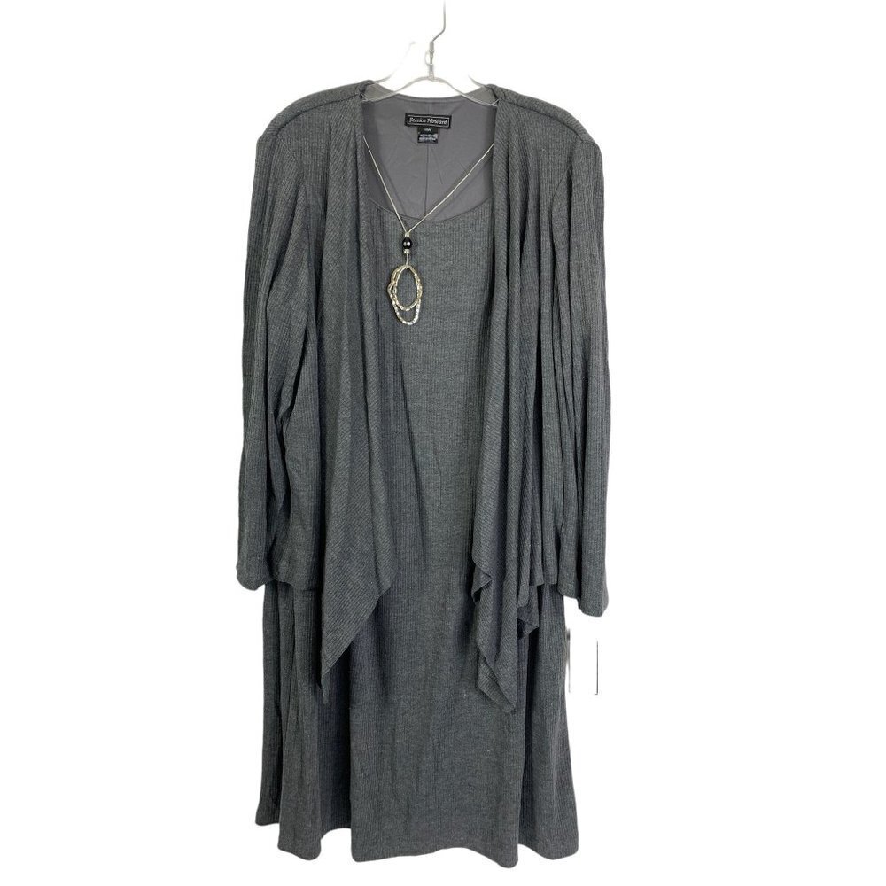 Jessica Howard Women's Plus Size Charcoal Dress & Cardigan Set